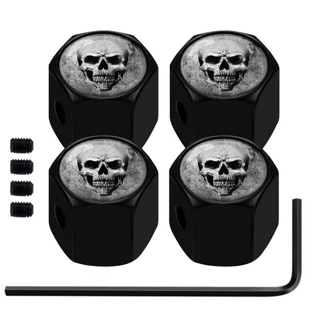 2 Black Evil Skull Valve Stem Caps for Motorcycle & Car Wheel Air Tire Rims